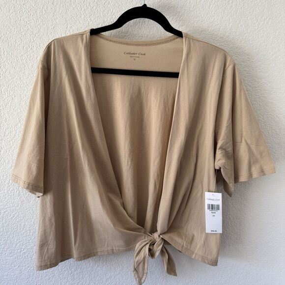 Coldwater Creek 1X Women’s Shortsleeve Wrap Top Sand Tan Color Classic Capsule - Picture 5 of 9